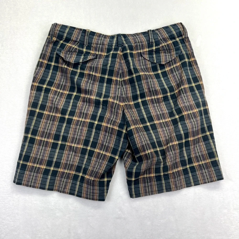 Polo Ralph Lauren Shorts Mens 37 Navy Yellow Plaid Preppy Cotton Flat Front